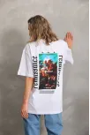 Unisex Baskılı Oversize T-shirt - Beyaz