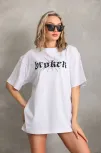 Unisex Baskılı Oversize T-shirt - Beyaz