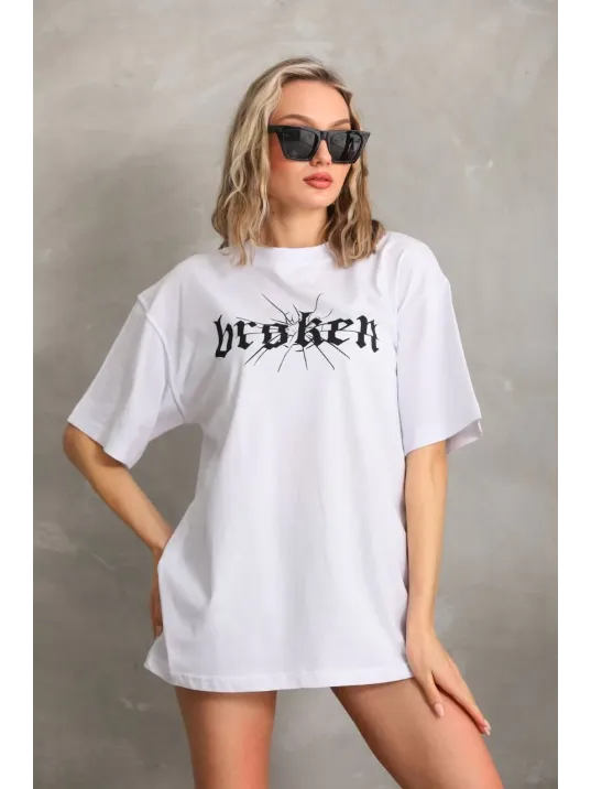 Unisex Baskılı Oversize T-Shirt - Beyaz Unisex Baskılı Oversize T-Shirt - Beyaz