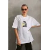 Unisex Baskılı Oversize T-Shirt - Beyaz