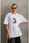 Unisex Baskılı Oversize T-shirt - Beyaz