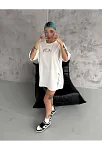 Unisex Baskılı Oversize T-shirt - Beyaz