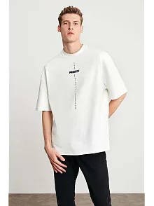 Unisex Baskılı Oversize T-shirt - Beyaz