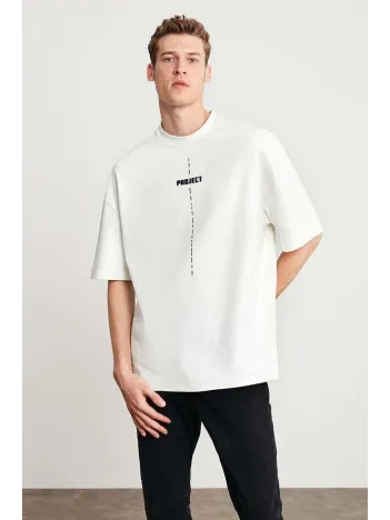 Unisex Baskılı Oversize T-Shirt - Beyaz Unisex Baskılı Oversize T-Shirt - Beyaz