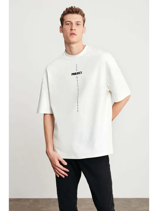Unisex Baskılı Oversize T-Shirt - Beyaz Unisex Baskılı Oversize T-Shirt - Beyaz