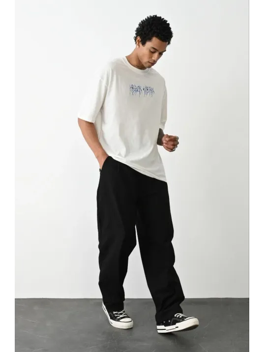 Unisex Baskılı Oversize T-Shirt - Beyaz