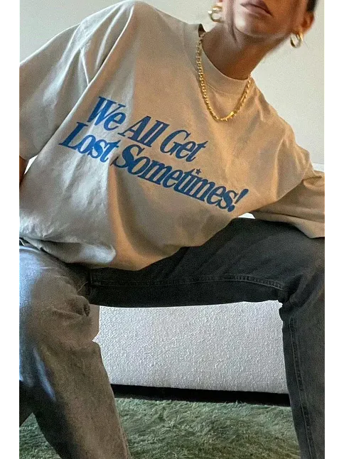Unisex Baskılı Oversize T-shirt - Beyaz