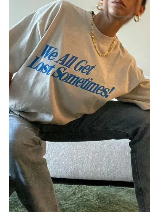 Unisex Baskılı Oversize T-Shirt - Beyaz