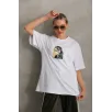 Unisex Baskılı Oversize T-Shirt - Beyaz