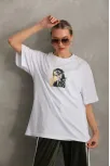 Unisex Baskılı Oversize T-shirt - Beyaz