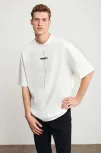 Unisex Baskılı Oversize T-shirt - Beyaz
