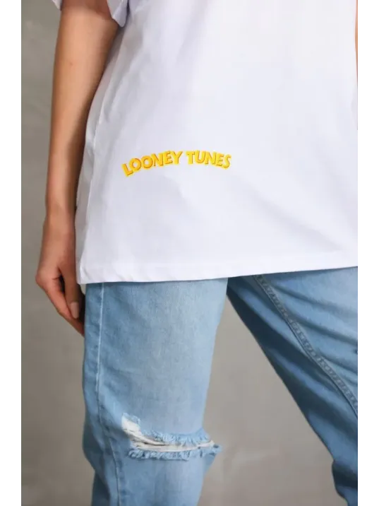 Unisex Baskılı Oversize T-Shirt - Beyaz