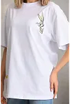 Unisex Baskılı Oversize T-shirt - Beyaz