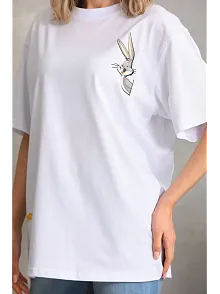 Unisex Baskılı Oversize T-shirt - Beyaz