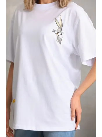 Unisex Baskılı Oversize T-Shirt - Beyaz