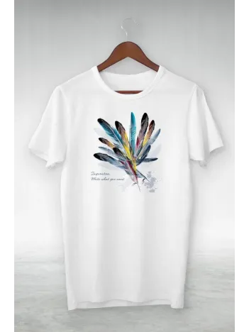 Unisex Baskılı Oversize T-Shirt - Beyaz Unisex Baskılı Oversize T-Shirt - Beyaz