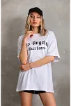 Unisex Baskılı Oversize T-shirt - Beyaz