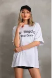 Unisex Baskılı Oversize T-shirt - Beyaz