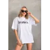 Unisex Baskılı Oversize T-Shirt - Beyaz