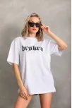 Unisex Baskılı Oversize T-shirt - Beyaz