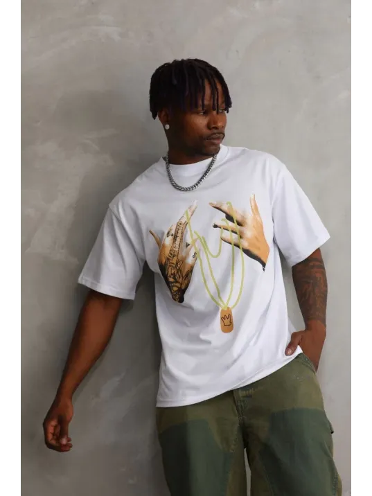 Unisex Baskılı Oversize T-Shirt - Beyaz Unisex Baskılı Oversize T-Shirt - Beyaz