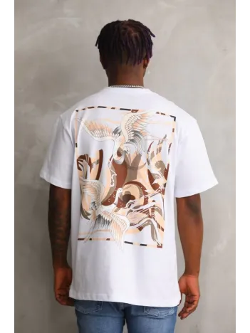 Unisex Baskılı Oversize T-Shirt - Beyaz