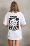Unisex Baskılı Oversize T-shirt - Beyaz