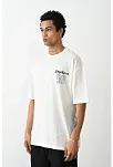 Unisex Baskılı Oversize T-shirt - Beyaz