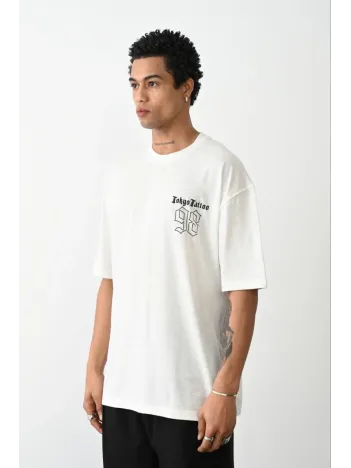 Unisex Baskılı Oversize T-shirt - Beyaz