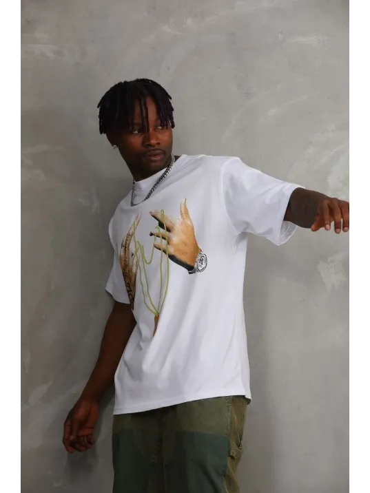 Unisex Baskılı Oversize T-Shirt - Beyaz Unisex Baskılı Oversize T-Shirt - Beyaz