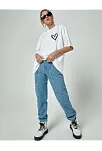 Unisex Baskılı Oversize T-shirt - Beyaz