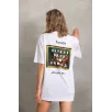Unisex Baskılı Oversize T-Shirt - Beyaz