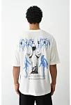 Unisex Baskılı Oversize T-shirt - Beyaz
