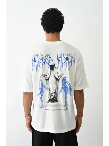 Unisex Baskılı Oversize T-Shirt - Beyaz Unisex Baskılı Oversize T-Shirt - Beyaz