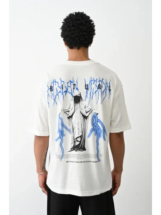 Unisex Baskılı Oversize T-Shirt - Beyaz Unisex Baskılı Oversize T-Shirt - Beyaz