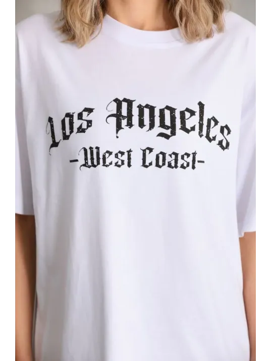 Unisex Baskılı Oversize T-Shirt - Beyaz