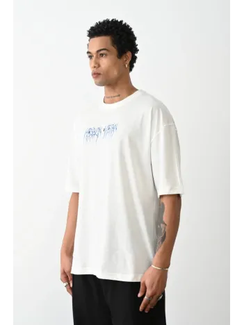 Unisex Baskılı Oversize T-Shirt - Beyaz