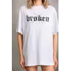 Unisex Baskılı Oversize T-Shirt - Beyaz