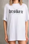 Unisex Baskılı Oversize T-shirt - Beyaz
