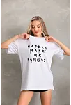 Unisex Baskılı Oversize T-shirt - Beyaz