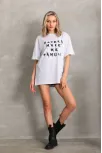 Unisex Baskılı Oversize T-shirt - Beyaz