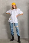 Unisex Baskılı Oversize T-shirt - Beyaz