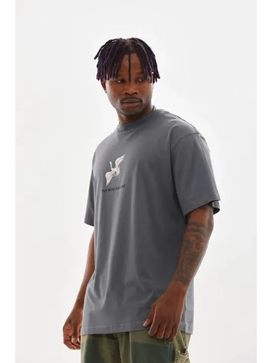 Unisex Baskılı Oversize T-Shirt - Füme Unisex Baskılı Oversize T-Shirt - Füme