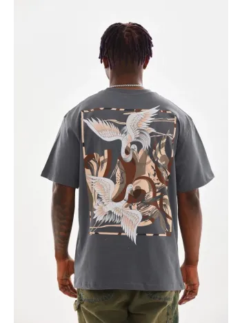 Unisex Baskılı Oversize T-Shirt - Füme