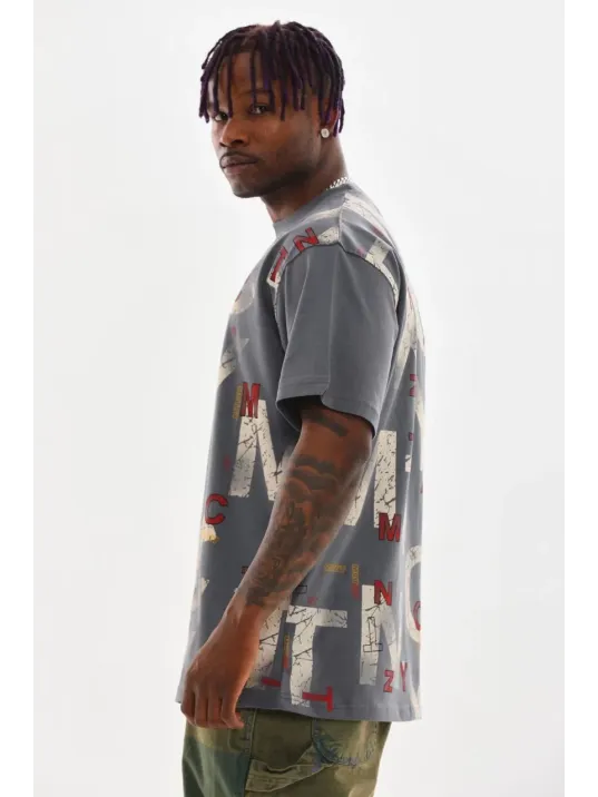 Unisex Baskılı Oversize T-Shirt - Füme Unisex Baskılı Oversize T-Shirt - Füme
