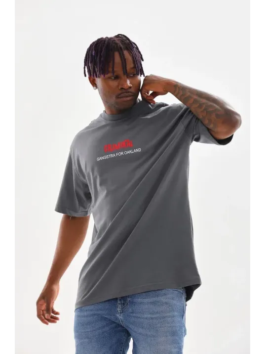 Unisex Baskılı Oversize T-Shirt - Füme Unisex Baskılı Oversize T-Shirt - Füme