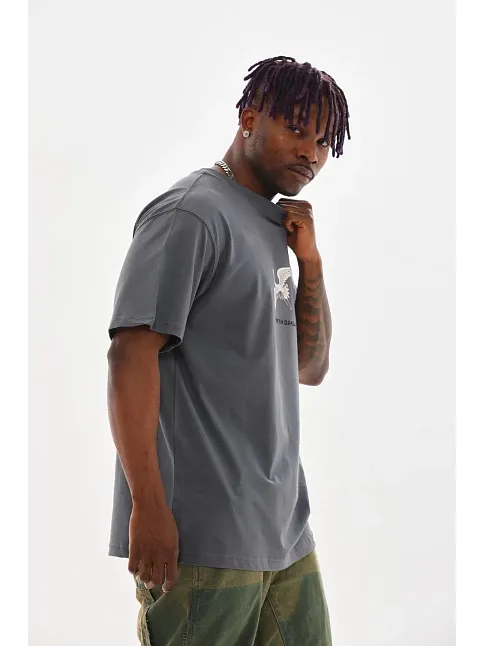 Unisex Baskılı Oversize T-shirt - Füme