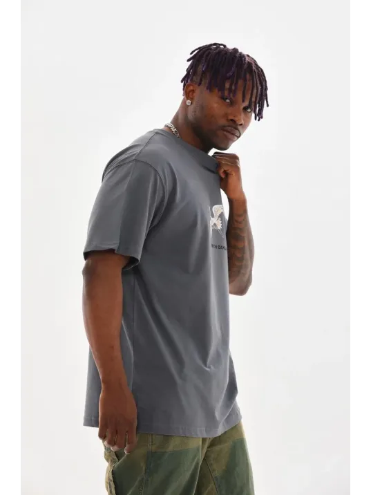 Unisex Baskılı Oversize T-Shirt - Füme Unisex Baskılı Oversize T-Shirt - Füme