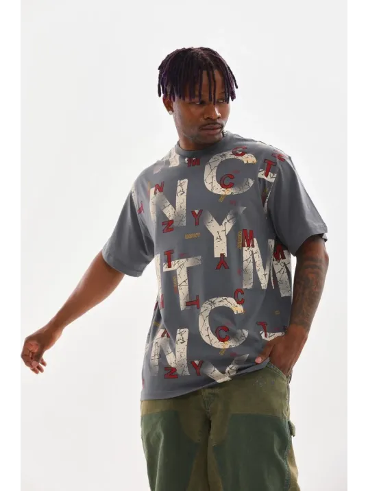 Unisex Baskılı Oversize T-Shirt - Füme Unisex Baskılı Oversize T-Shirt - Füme