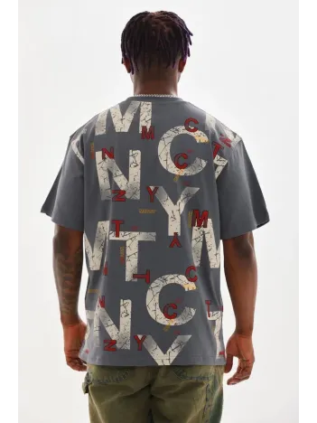 Unisex Baskılı Oversize T-Shirt - Füme